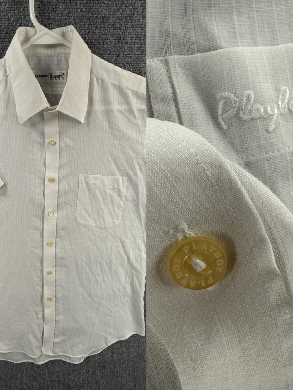 Playboy Shirt Korean White Short Sleeve Button Up Men Pocket Logo Designer